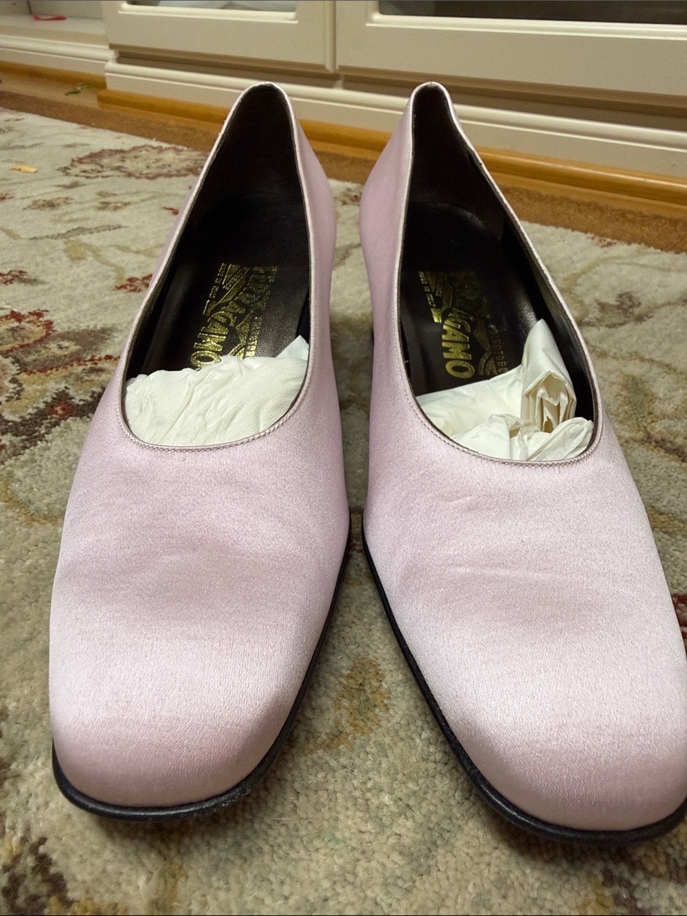 Salvatore Ferragamo Cranny style lavender Satin Rounded Toe Pumps